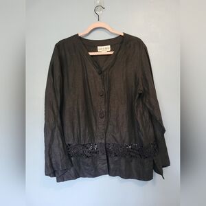 David Dart Collection Linen Crochet Blouse Black S